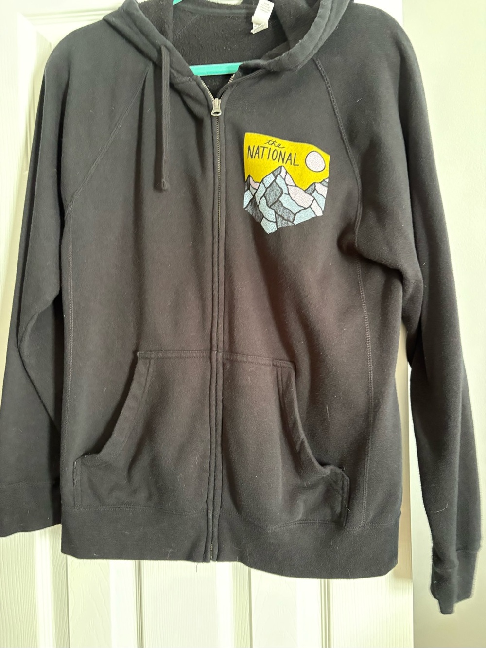 Men's Black Zip Hoodie Jacket with Mountain Patch